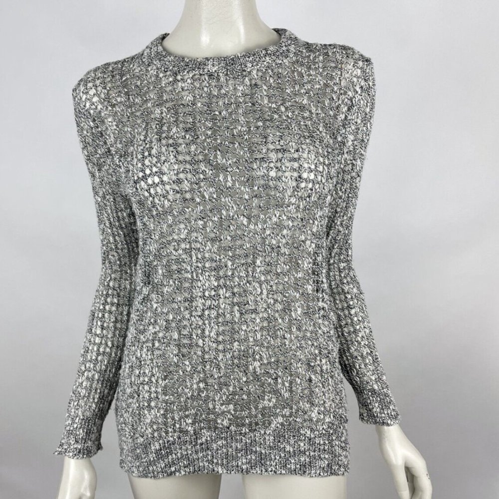 Theory Linen Cotton Mesh‎ Knit Sweater Women M Long Sleeve Pullover Crew Neck